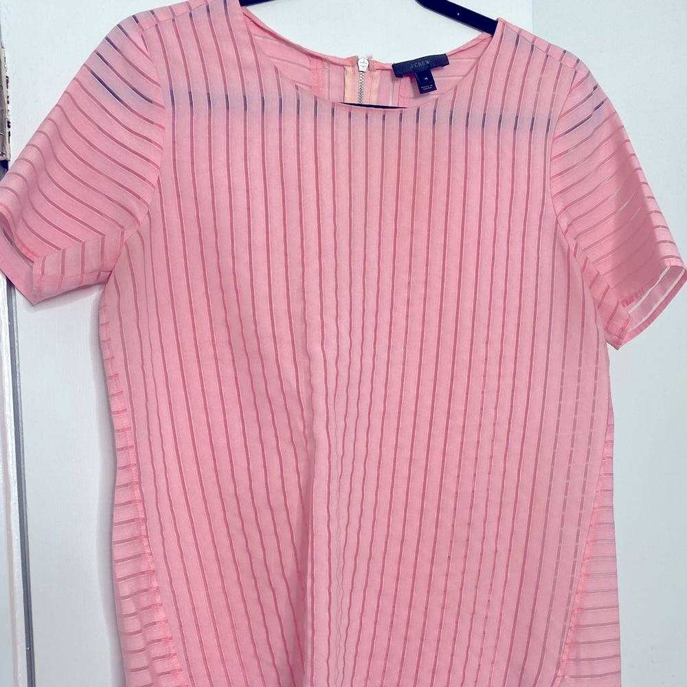J. Crew pink striped blouse with short sleeves